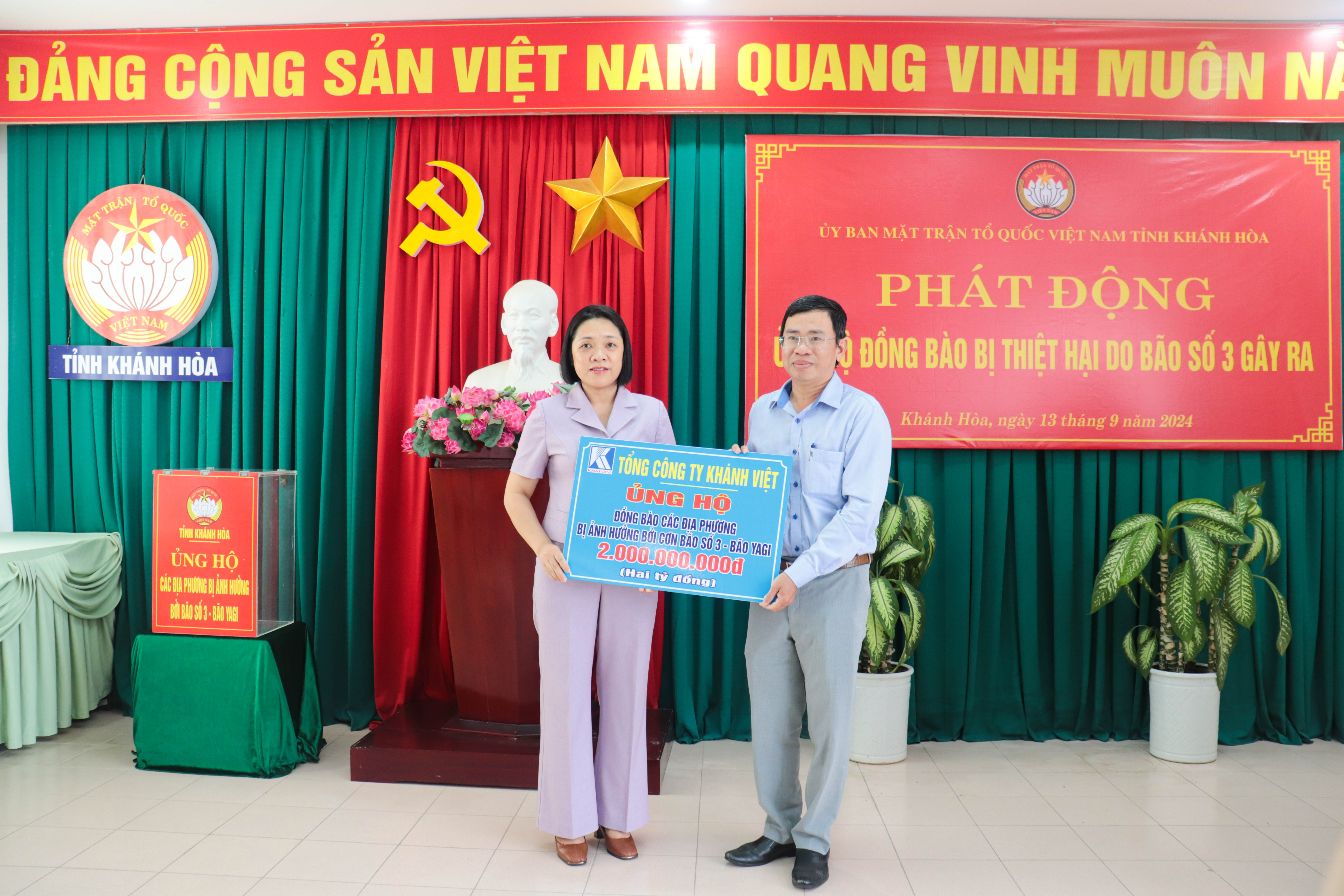 Tổng công ty Khánh Việt ủng hộ 2 tỷ đồng cho đồng bào các địa phương bị ảnh hưởng bởi bão số 3