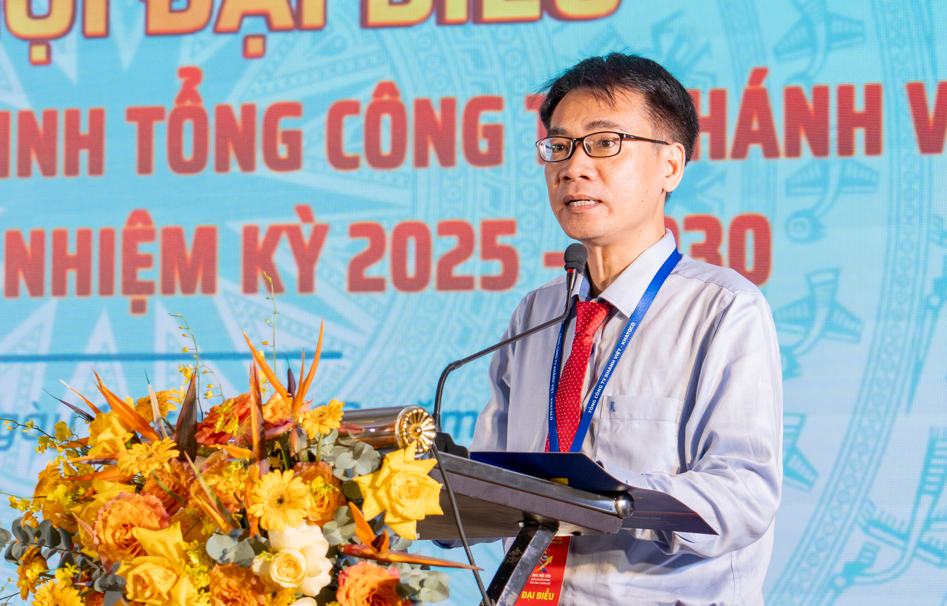 Đại hội Đại biểu Đoàn TNCS Hồ Chí Minh Tổng Công ty Khánh Việt lần thứ XIII, nhiệm kỳ 2025 - 2030 4 Đ/c Lê Quốc Thành - Bí thư Đảng ủy, Chủ tịch HĐTV Tổng công ty Khánh Việt phát biểu chỉ đạo